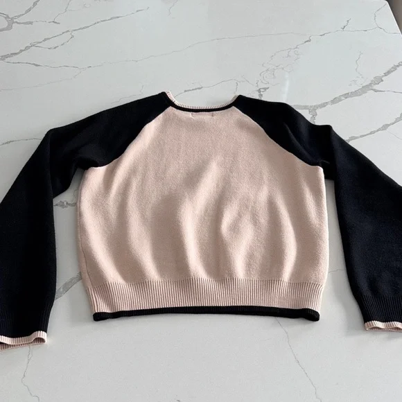 Monrow Black and Cream Women's Super Soft Crew Neck Sweater - Picture 3 of 5